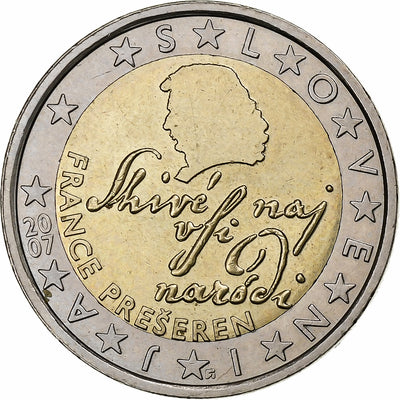 Eslovenia, 
            
               2 Euro, 
            
               The poet France Prešeren