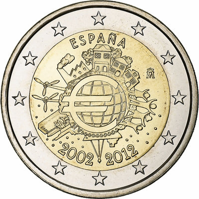 España, 
            
               2 Euro, 
            
               10 Years of Euros Cash