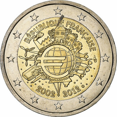 Francia, 
            
               2 Euro, 
            
               10 Years of Euros Cash