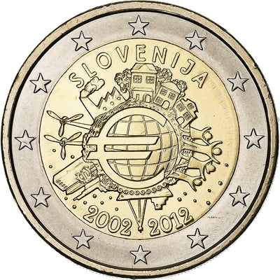 Eslovenia, 
            
               2 Euro, 
            
               10 Years of Euros Cash