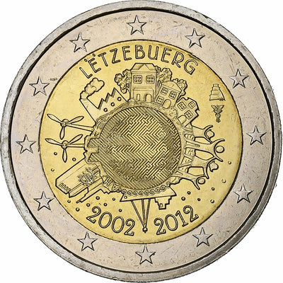 Luxemburgo, 
            
               2 Euro, 
            
               10 Years of Euros Cash