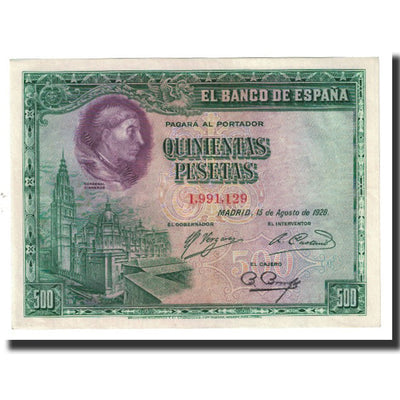 Billete, 
            
               500 Pesetas, 
            
               1928