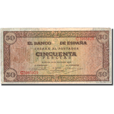 Billete, 
            
               50 Pesetas, 
            
               1938