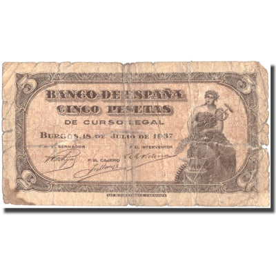 Billete, 
            
               5 Pesetas, 
            
               1937