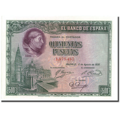 Billete, 
            
               500 Pesetas, 
            
               L.1928