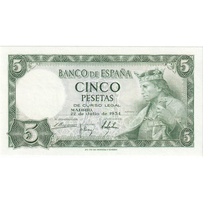 Billete, 
            
               5 Pesetas, 
            
               1954