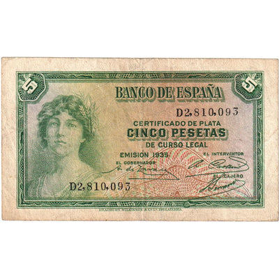 Billete, 
            
               5 Pesetas, 
            
               1935