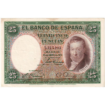 España, 
            
               25 Pesetas, 
            
               1931-04-25