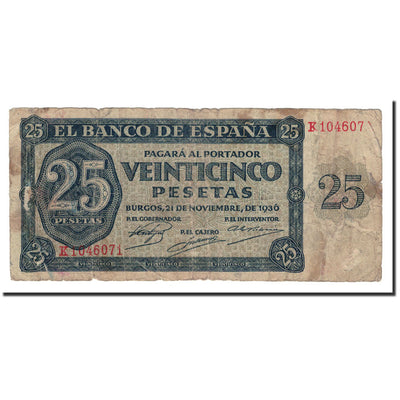 Billete, 
            
               25 Pesetas, 
            
               1936