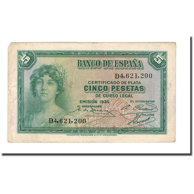 Billete, 
            
               5 Pesetas, 
            
               1936