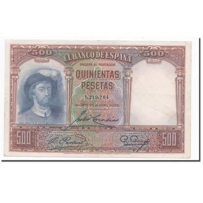 Billete, 
            
               500 Pesetas, 
            
               1931